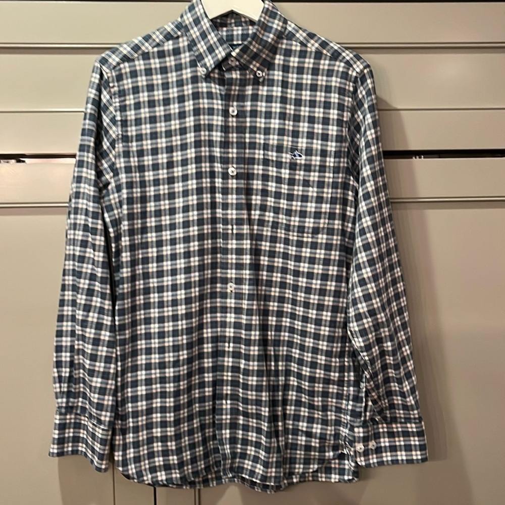 Fish Hippie Flannel Shirt (size small) blue
